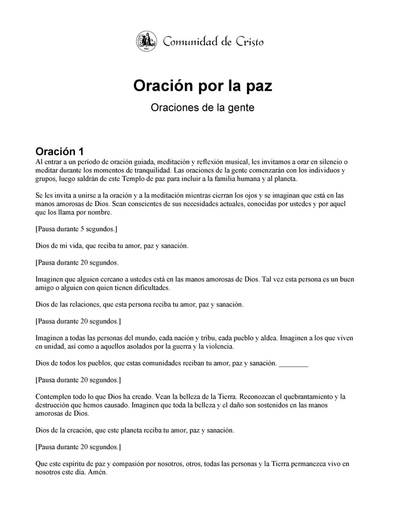 Oración por la paz: Oraciones de la gente (Téléchargement du document PDF)