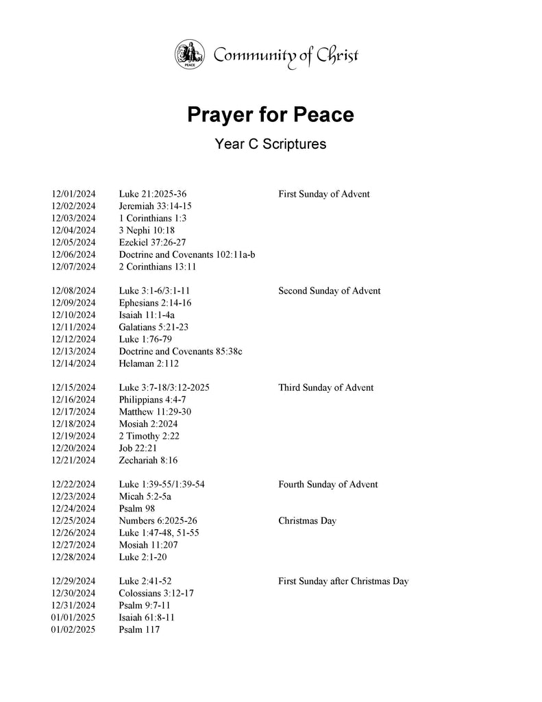 Prayer for Peace: Year C Scriptures (PDF Download)