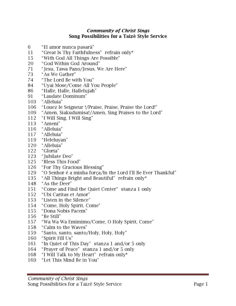 Community of Christ Sings Songs for Taizé-style Service (PDF Download)