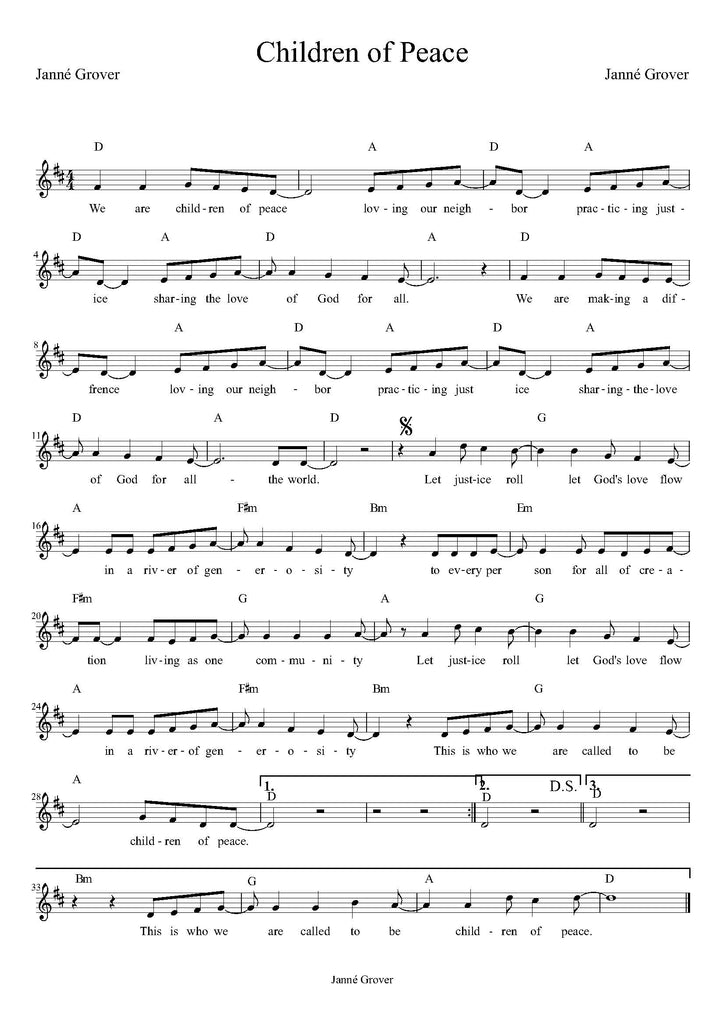 Sheet Music - Children of Peace (PDF Download)