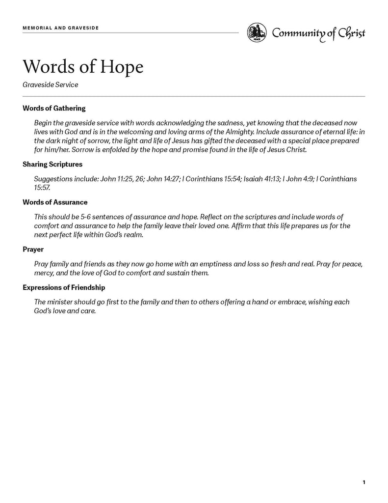 Memorial and Graveside Worship Outlines (PDF Download)