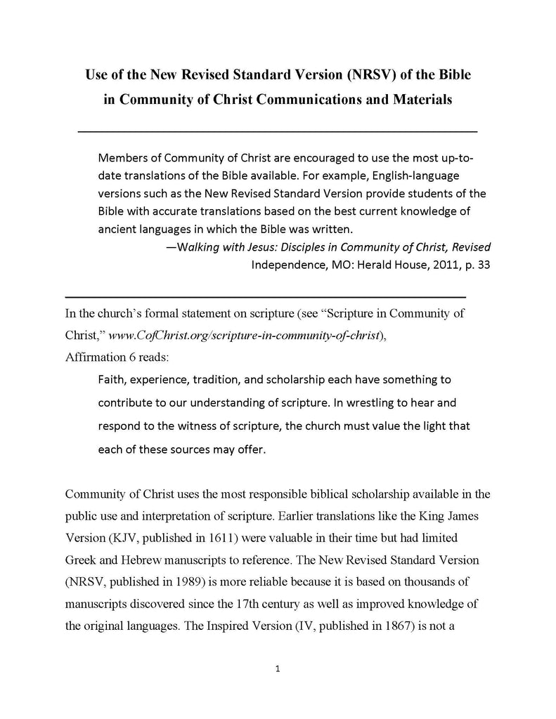 Use of the New Revised Standard Version - NRSV (PDF Download)