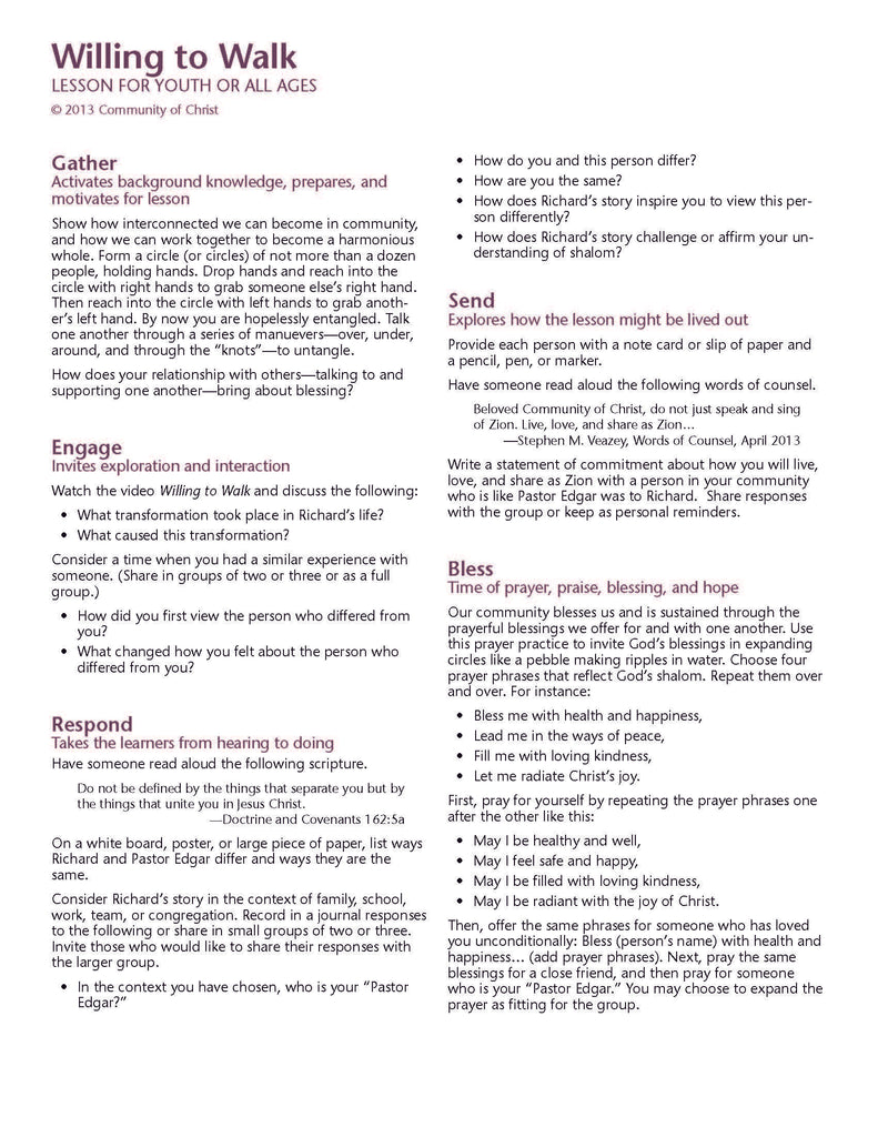 Willing to Walk: Lesson for All Ages Together (PDF download)