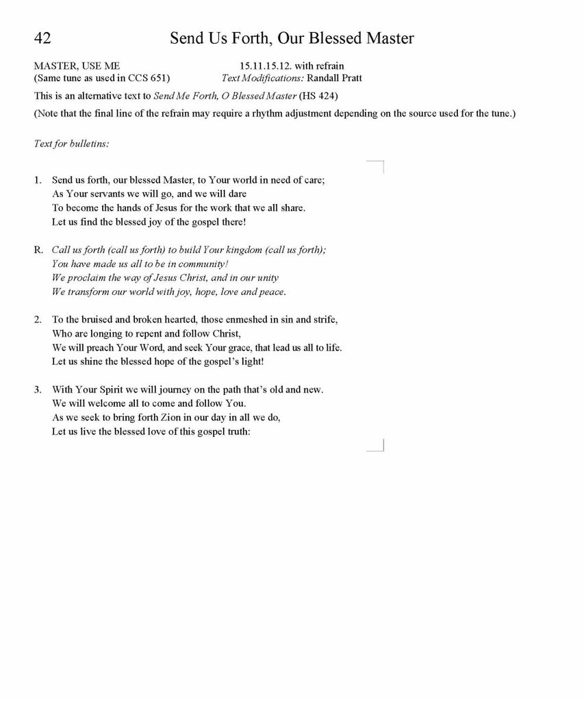 Send Us Forth, Our Blessed Master Song Lyrics (PDF Download)
