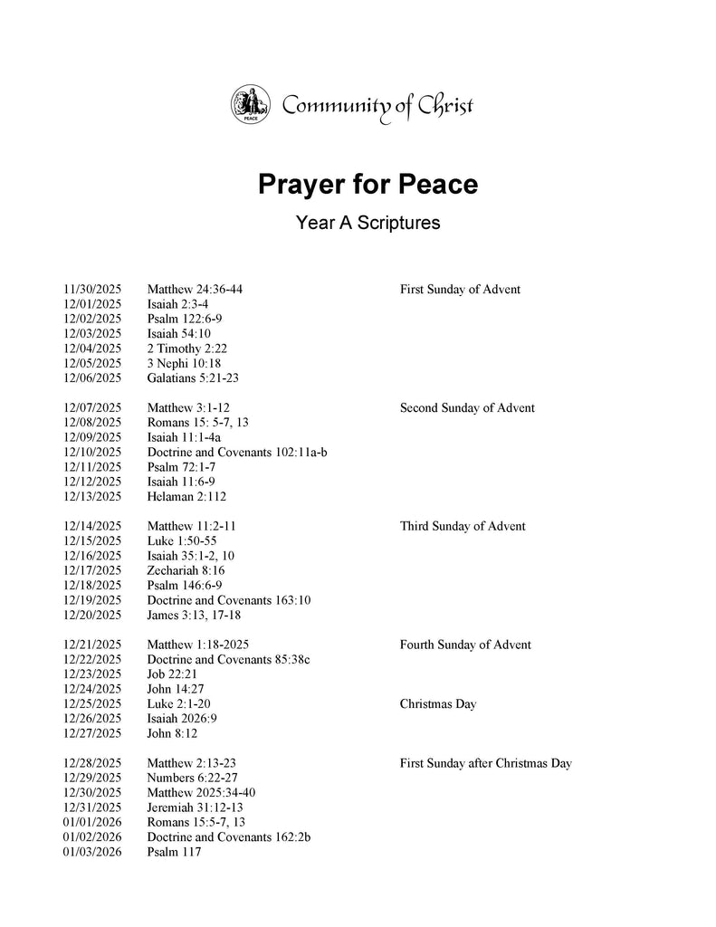 Prayer for Peace: Year A Scriptures (PDF Download)
