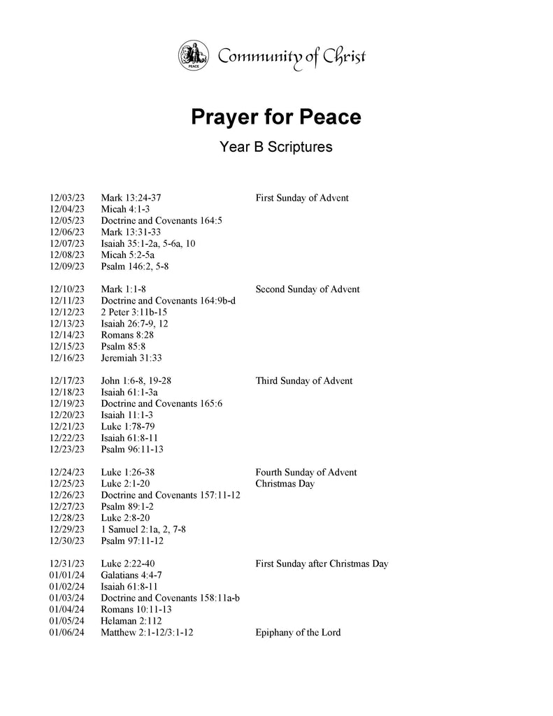 Prayer for Peace: Year B Scriptures (PDF Download)