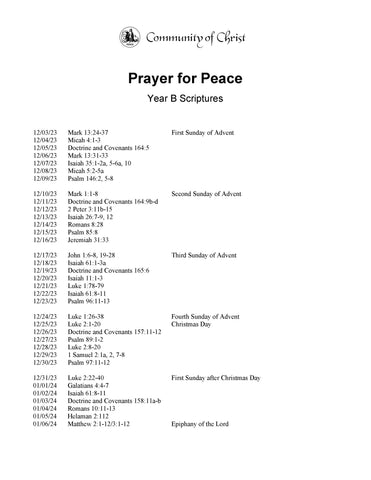 Prayer for Peace: Year B Scriptures (PDF Download)