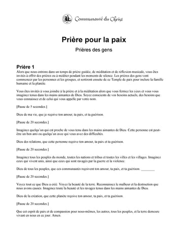Prière pour la paix : Prières des gens (Téléchargement du document PDF)