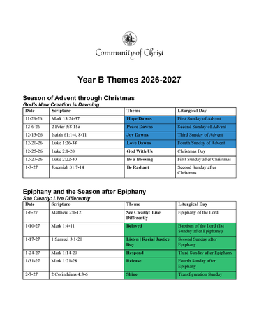 Year B (2026-27) Scriptures and Themes (PDF Download)