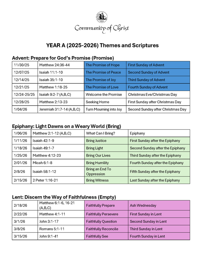 Worship Planning Year A-2026