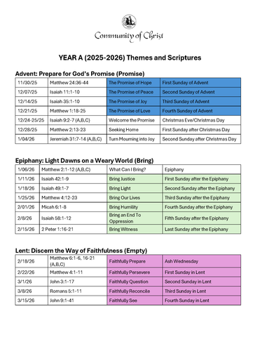 Year A (2025-26) Scriptures and Themes (PDF Download)