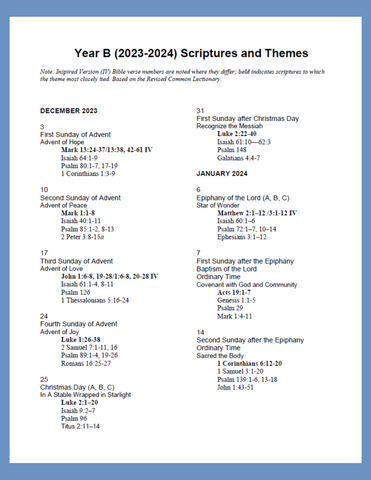 Year B (2023-2024) Scriptures and Themes (PDF Download)