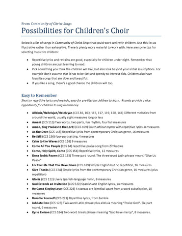 Community of Christ Sings Possibilities for Children’s Choir (PDF Download)