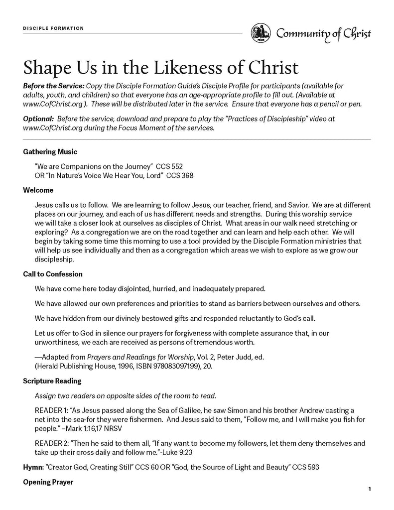 Disciple Formation Worship Outline (PDF Download)