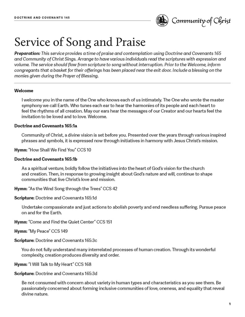 Doctrine and Covenants 165 Worship Outline (PDF Download)