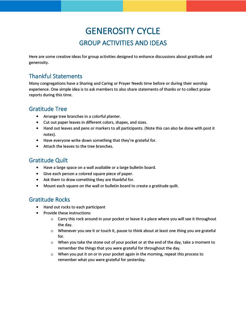 Generosity Cycle Group Activities and Ideas (PDF download)