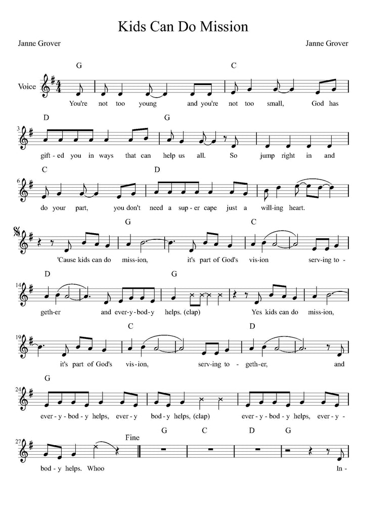 Sheet Music - Kids Can Do Mission (PDF Download)