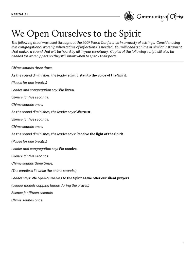 We Open Ourselves to the Spirit Meditation (PDF Download)