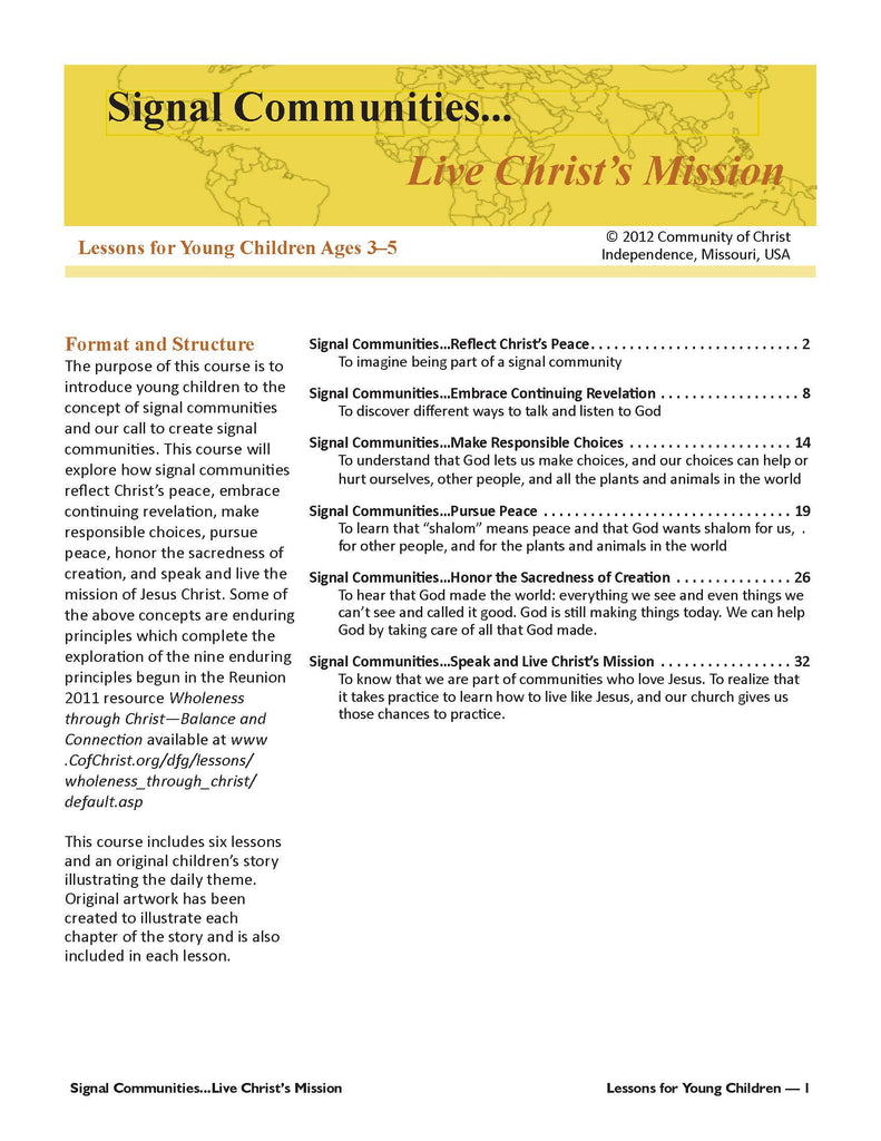 Signal Communities...Live Christ's Mission: Lessons for Young Children (PDF Download)