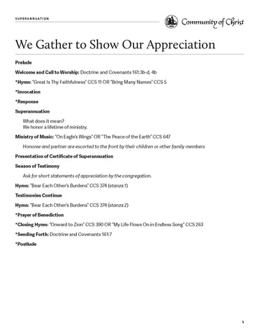 Setting Apart/Superannuation Worship Outline (PDF Download)