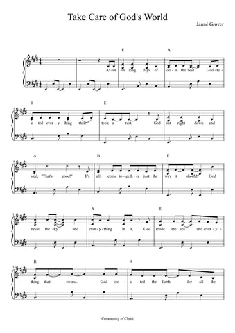 Sheet Music - Take Care of God's World (PDF Download)