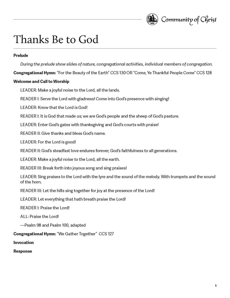 Thankfulness Worship Outline (PDF Download)