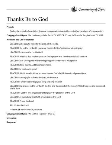 Thankfulness Worship Outline (PDF Download)
