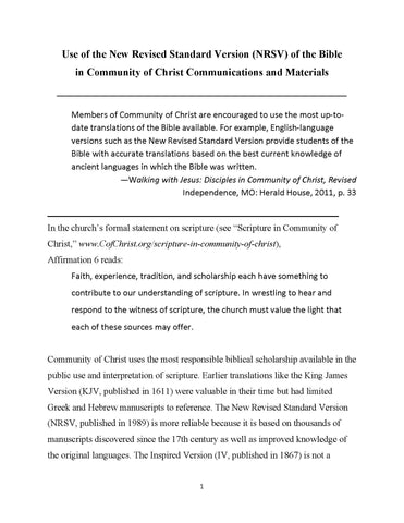 Use of the New Revised Standard Version - NRSV (PDF Download)